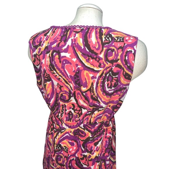 Merona Cotton Sleeveless Paisley V Neck Dress Sz Large Pink Purple Polyester Cas - Picture 10 of 11